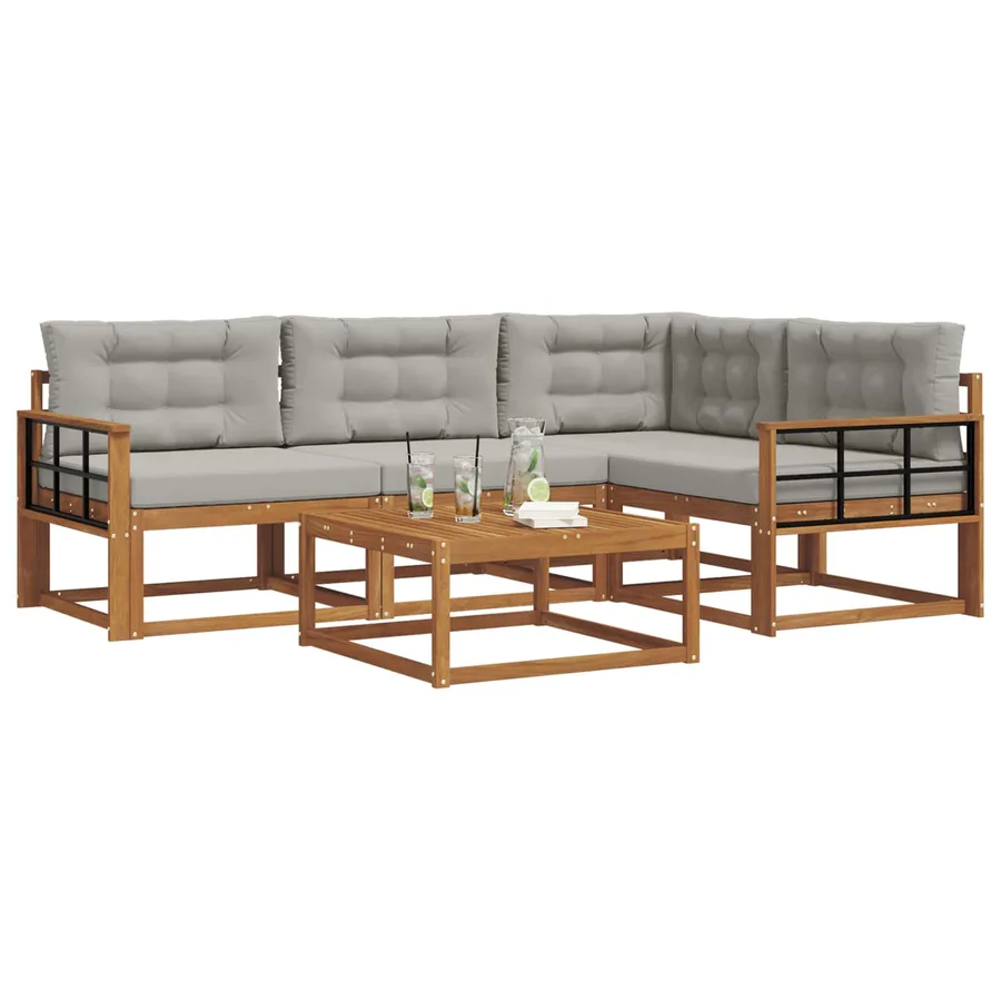 Ensemble de canapés d'extérieur 5 pcs Gris Naturel et Clair - 3