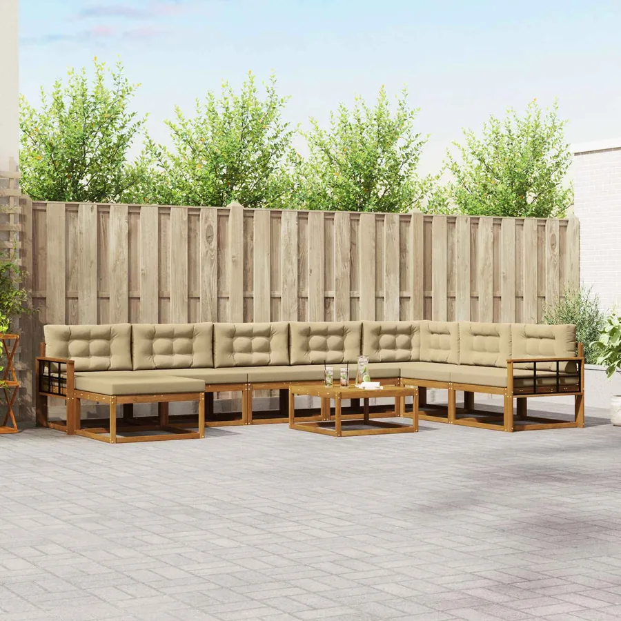 Ensemble de canapés d'extérieur 9 pcs Naturel et Beige