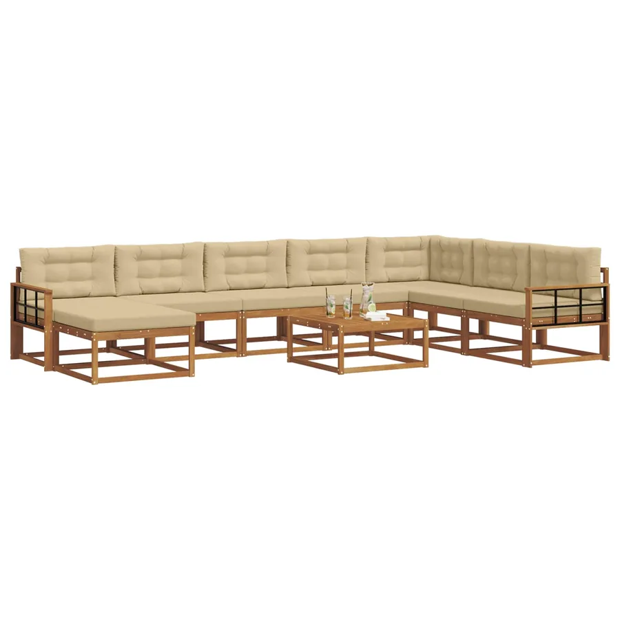 Ensemble de canapés d'extérieur 9 pcs Naturel et Beige - 3