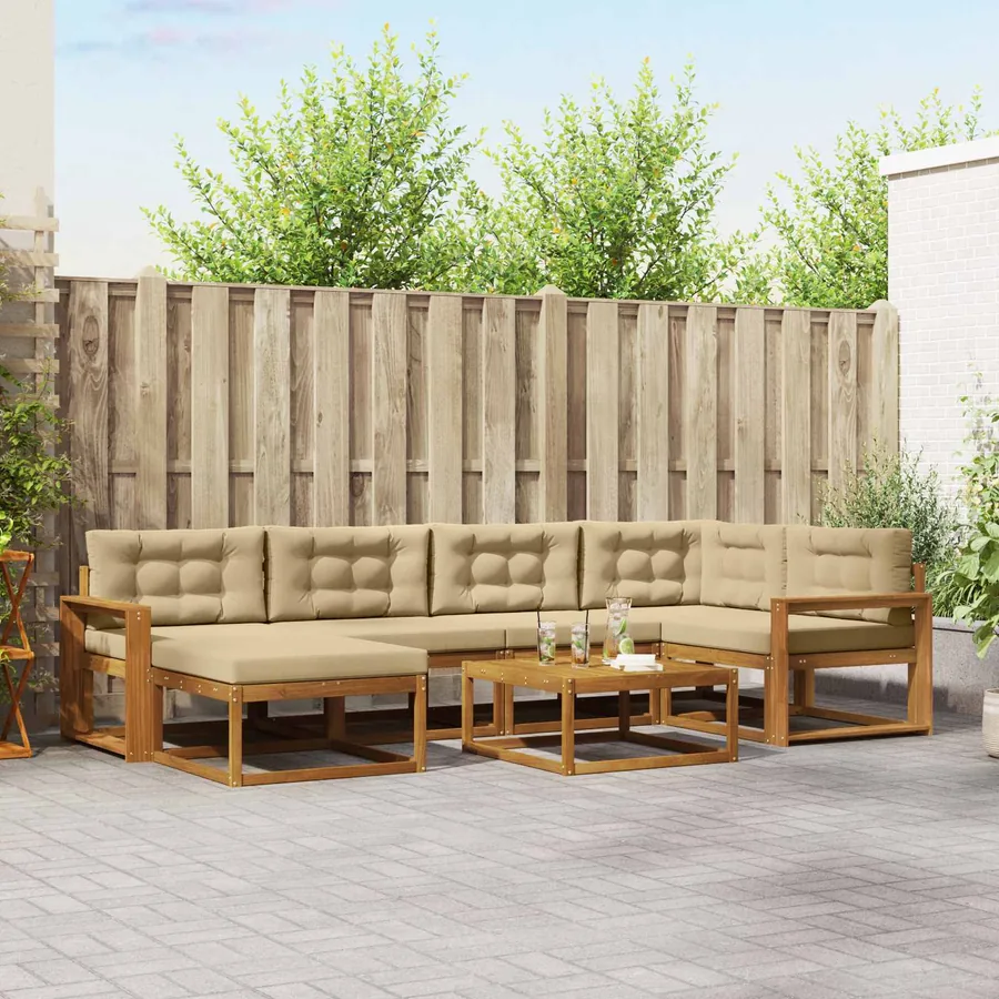 Ensemble de canapés d'extérieur 7 pcs Naturel et Beige