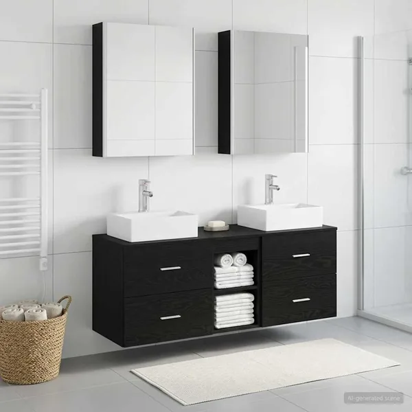 Ensemble de mobilier de salle de bain 5 pcs Chêne noir