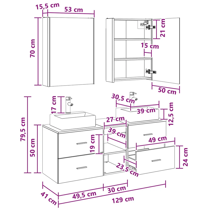 Ensemble de mobilier de salle de bain 5 pcs Chêne noir - 13