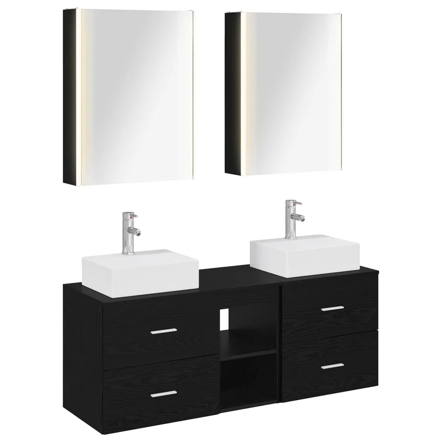 Ensemble de mobilier de salle de bain 5 pcs Chêne noir - 2
