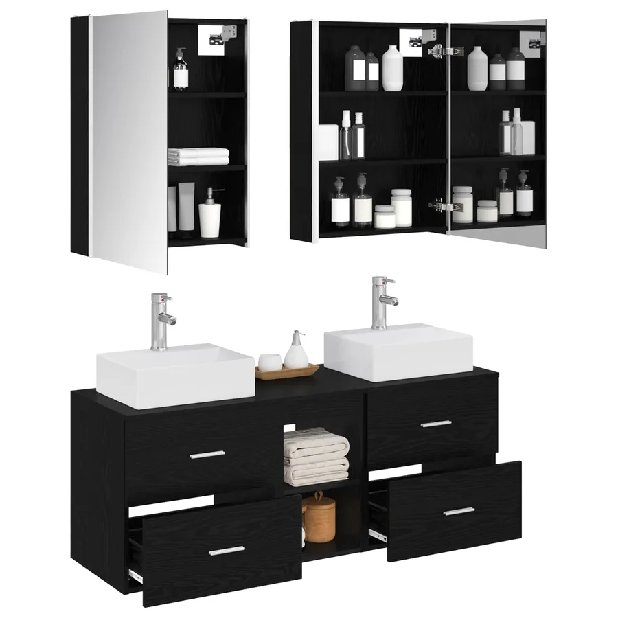 Ensemble de mobilier de salle de bain 5 pcs Chêne noir - 3