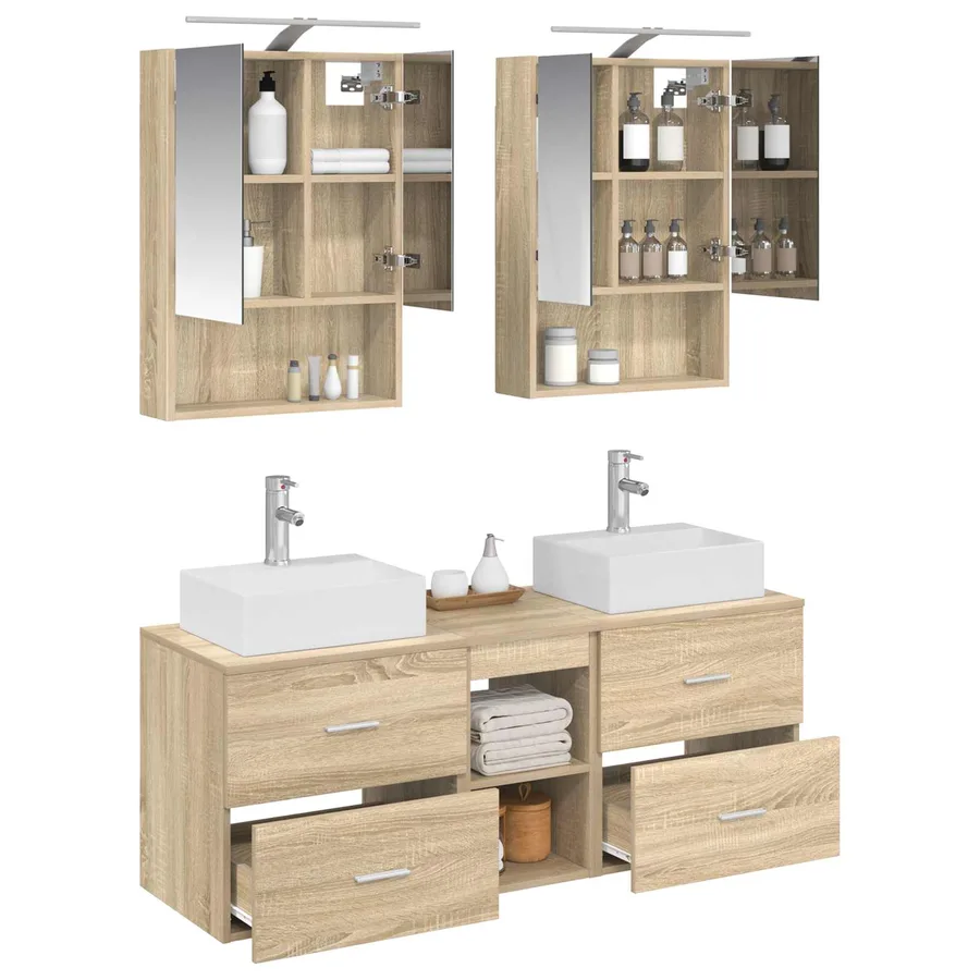 Ensemble de mobilier de salle de bain 5 pcs Chêne Sonoma - 3