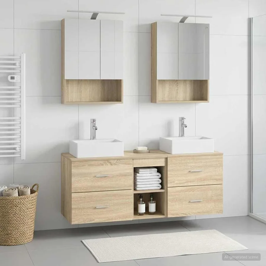 Ensemble de mobilier de salle de bain 5 pcs Chêne Sonoma - 4