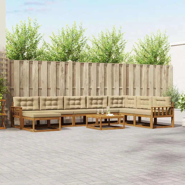 Ensemble de canapés d'extérieur 9 pcs Naturel et Beige