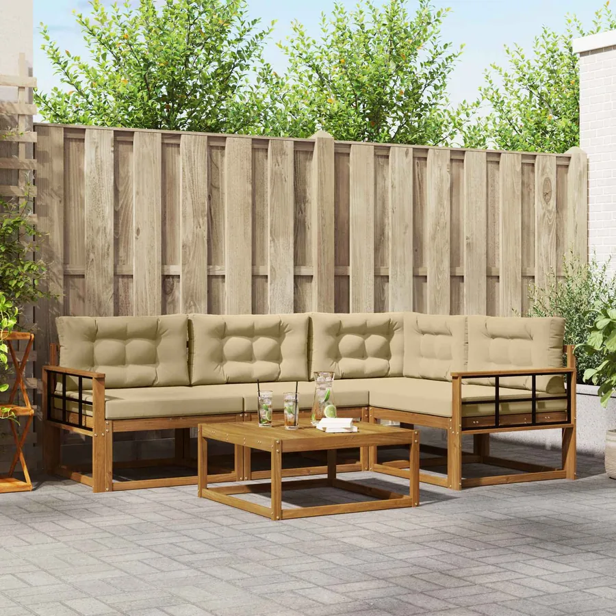 Ensemble de canapés d'extérieur 5 pcs Naturel et Beige