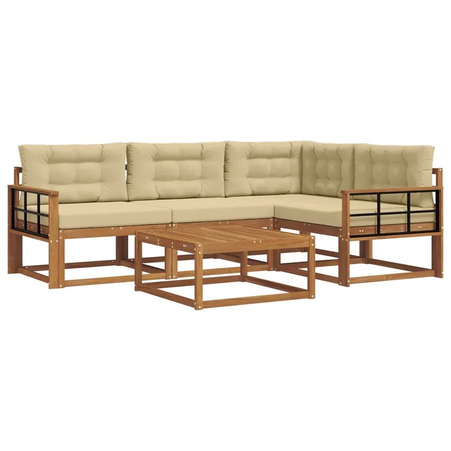 Ensemble de canapés d'extérieur 5 pcs Naturel et Beige - 2