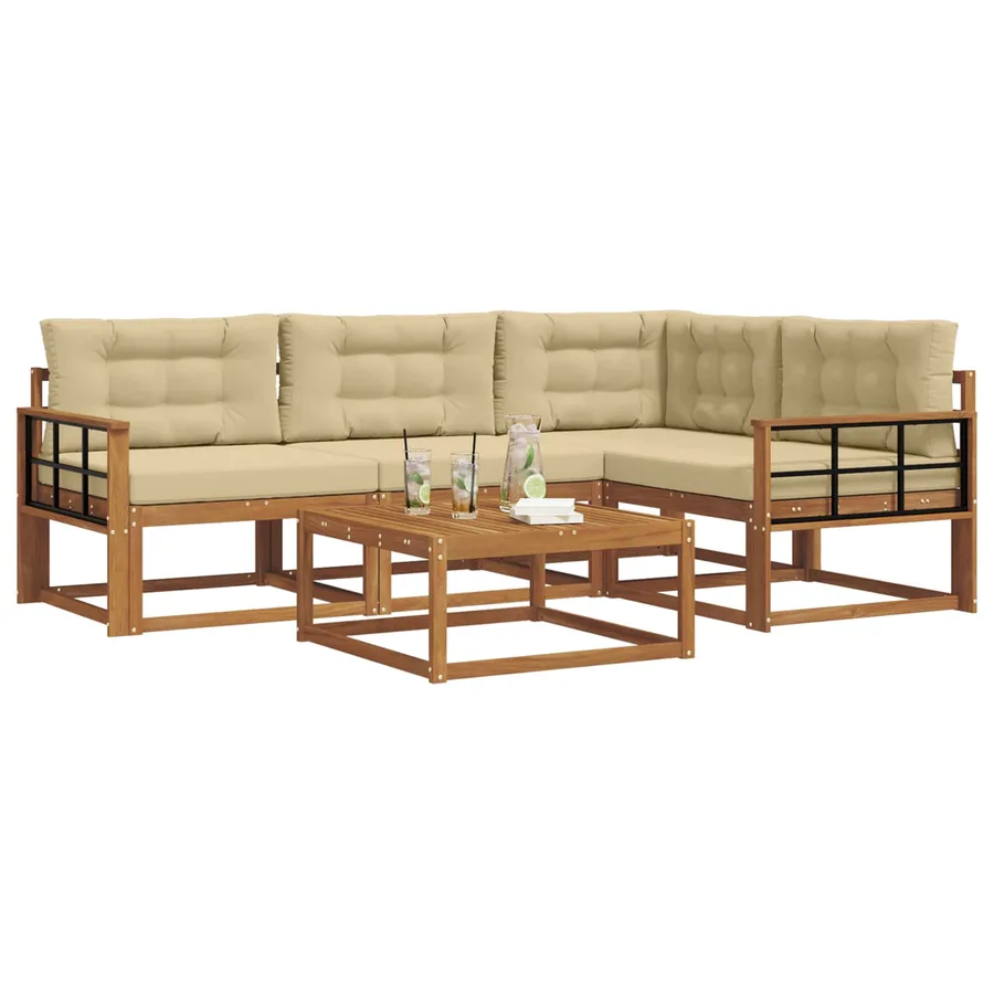 Ensemble de canapés d'extérieur 5 pcs Naturel et Beige - 3
