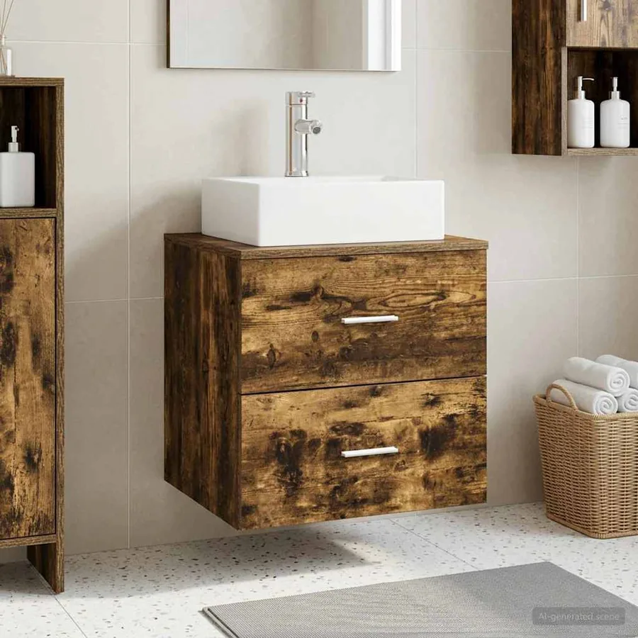 Vanité de lavabo mural Chêne fumé 49,5 x 41 x 62,5 cm