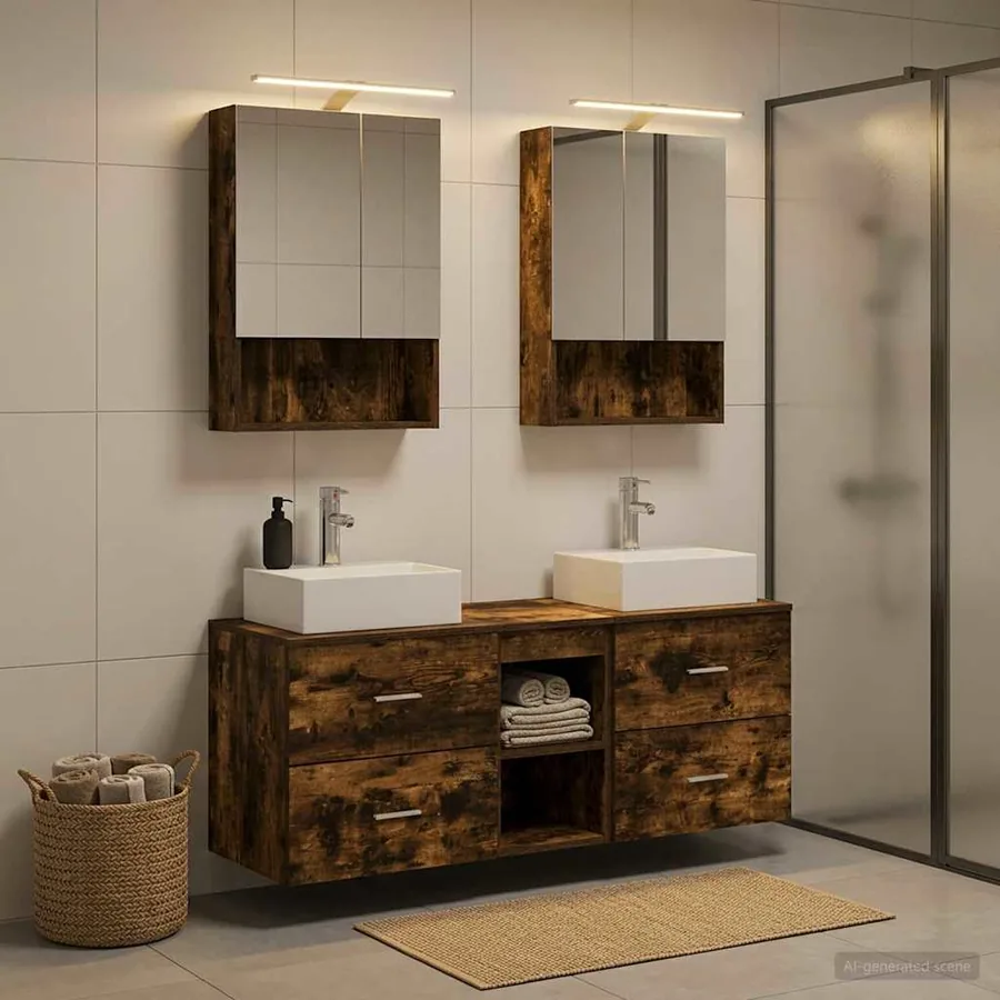 Ensemble de mobilier de salle de bain 5 pcs Chêne fumé