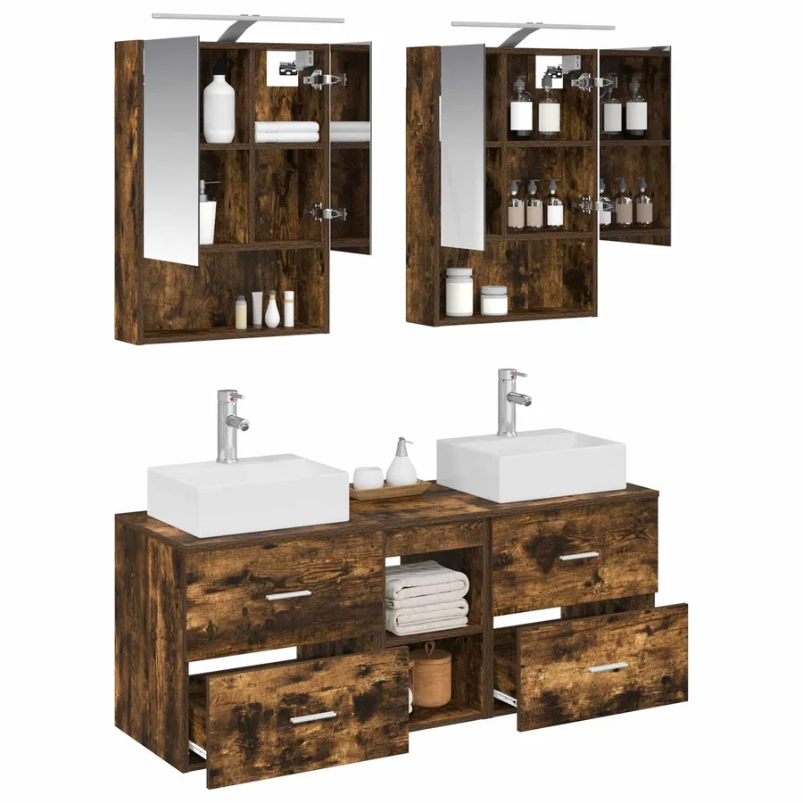 Ensemble de mobilier de salle de bain 5 pcs Chêne fumé - 3