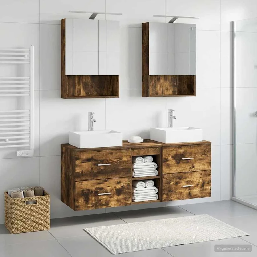 Ensemble de mobilier de salle de bain 5 pcs Chêne fumé - 4