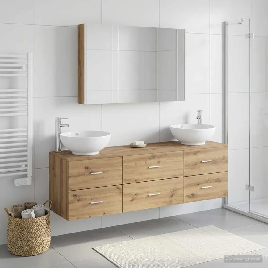 Ensemble de mobilier de salle de bain 4 pc Chêne artisanal
