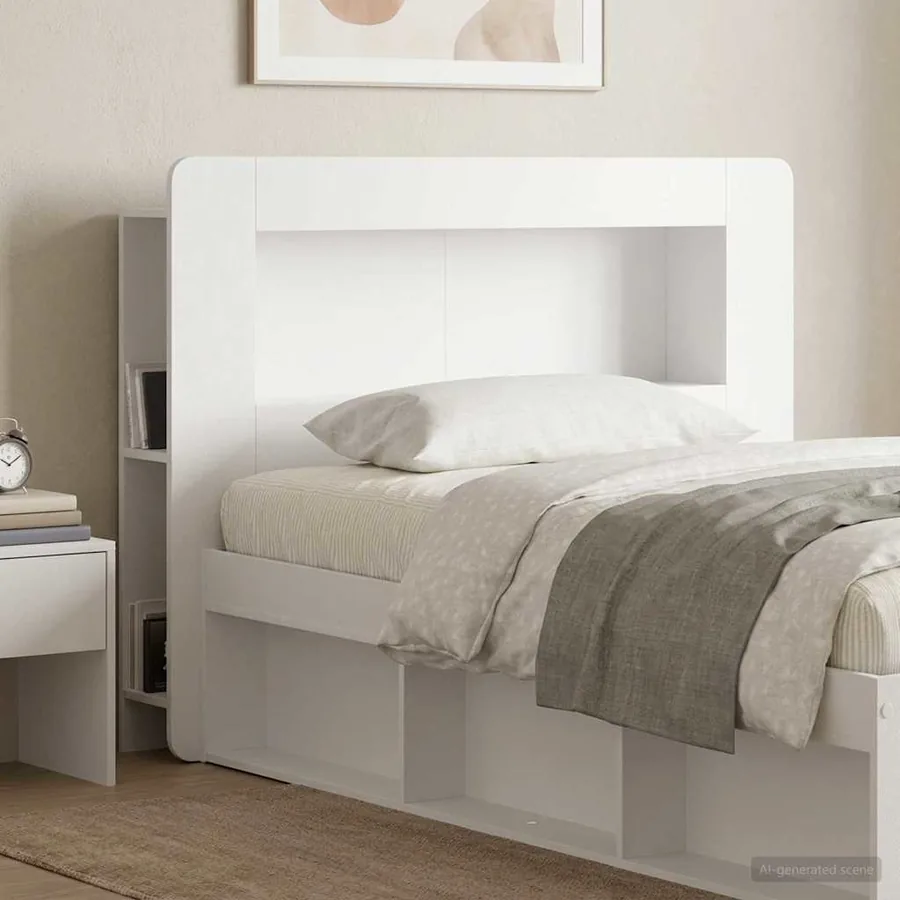 Cabinet de Tête de Lit Blanc brillant Bois d’ingénierie