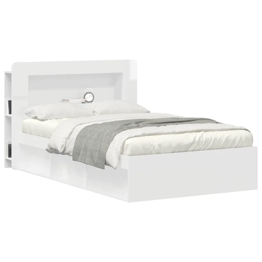 Cabinet de Tête de Lit Blanc brillant Bois d’ingénierie - 3
