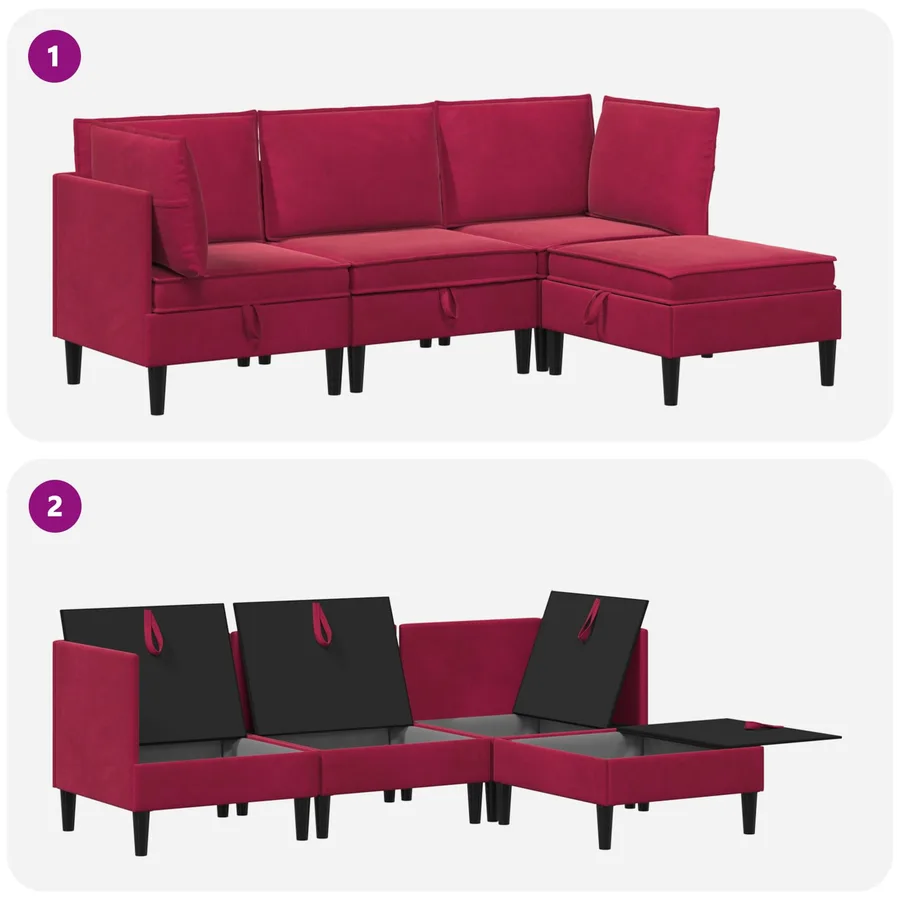 Ensemble de meubles pour le salon 4 pcs Bordeaux Velours - 10