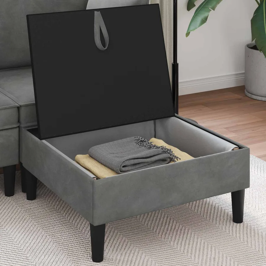 Pouf avec Rangement Gris foncé Velours - 3