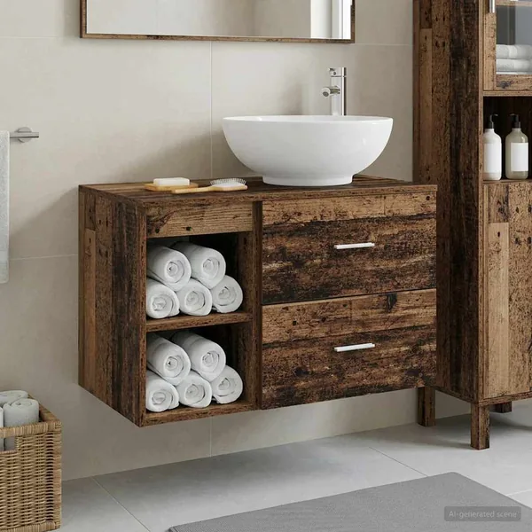 Ensemble de mobilier de salle de bain 2 pcs Bois ancien