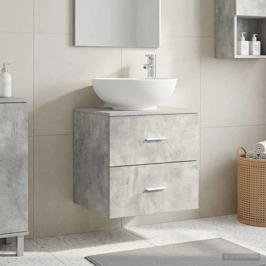 Vanité de lavabo mural Gris béton 49,5 x 44,5 x 66,5 cm