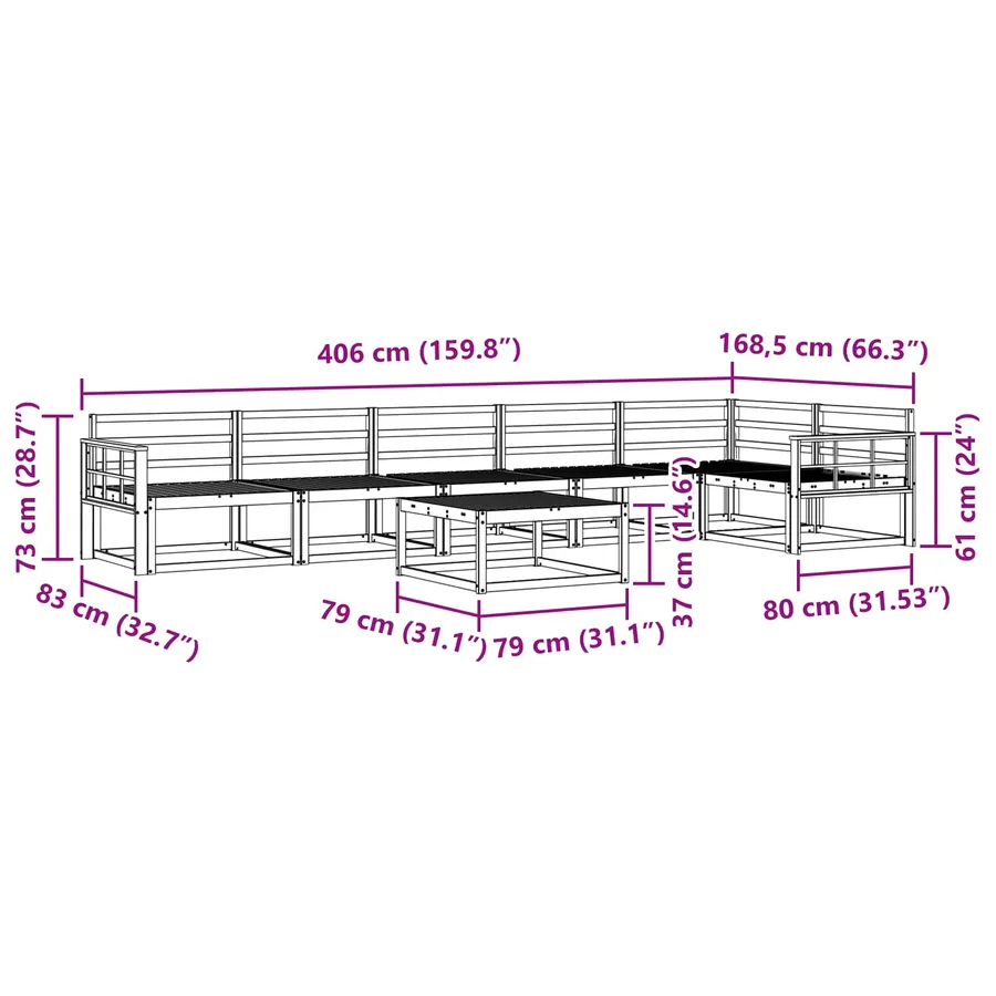 Ensemble de canapés d'extérieur 7 pcs Naturel - 8