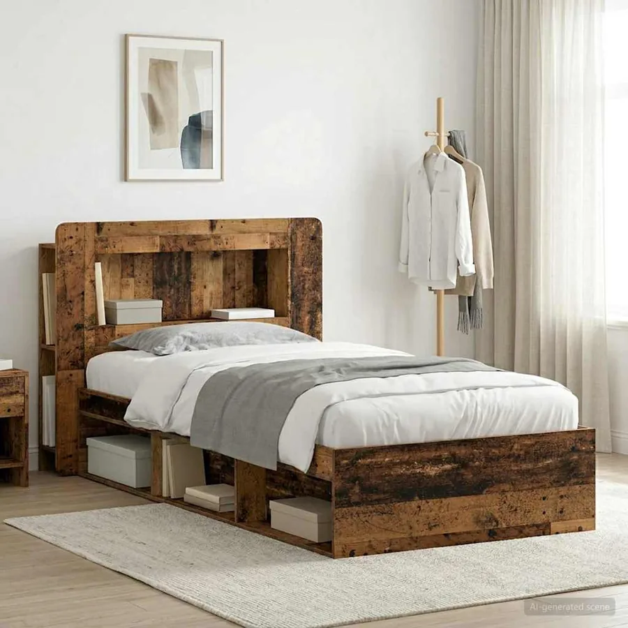 Cadre de lit avec rangement Bois ancien 90 x 190 cm