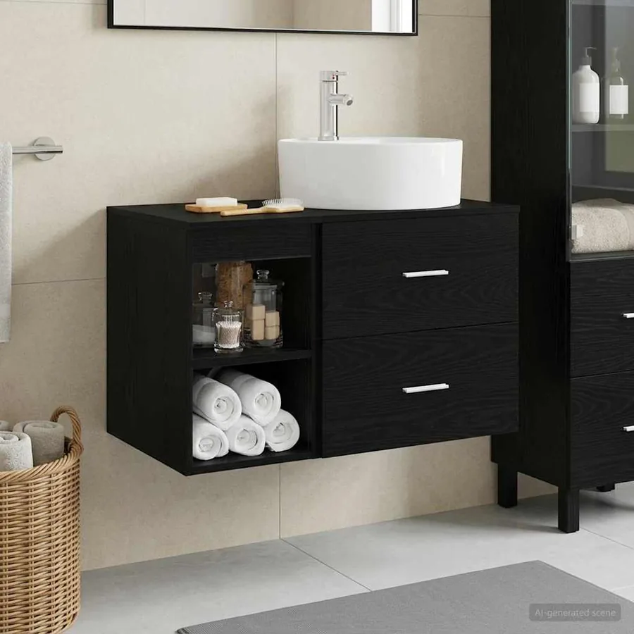 Ensemble de mobilier de salle de bain 2 pcs Chêne noir