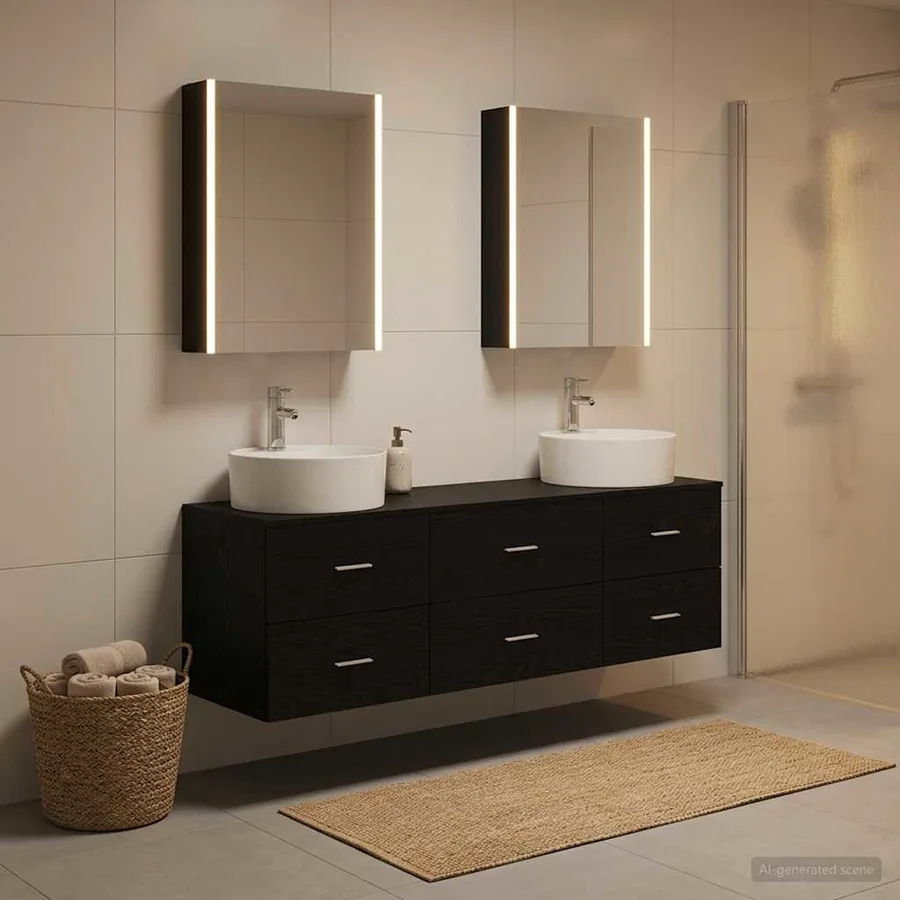 Ensemble de mobilier de salle de bain 5 pcs Chêne noir