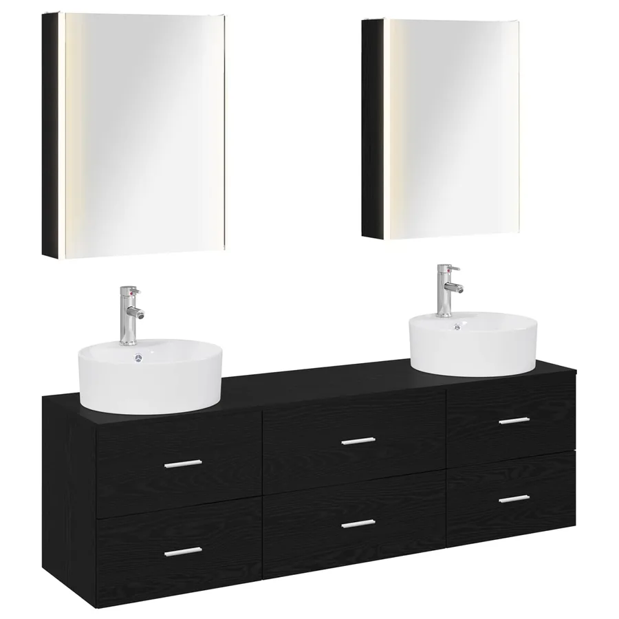 Ensemble de mobilier de salle de bain 5 pcs Chêne noir - 2