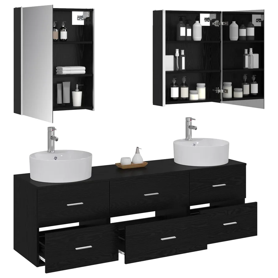 Ensemble de mobilier de salle de bain 5 pcs Chêne noir - 3