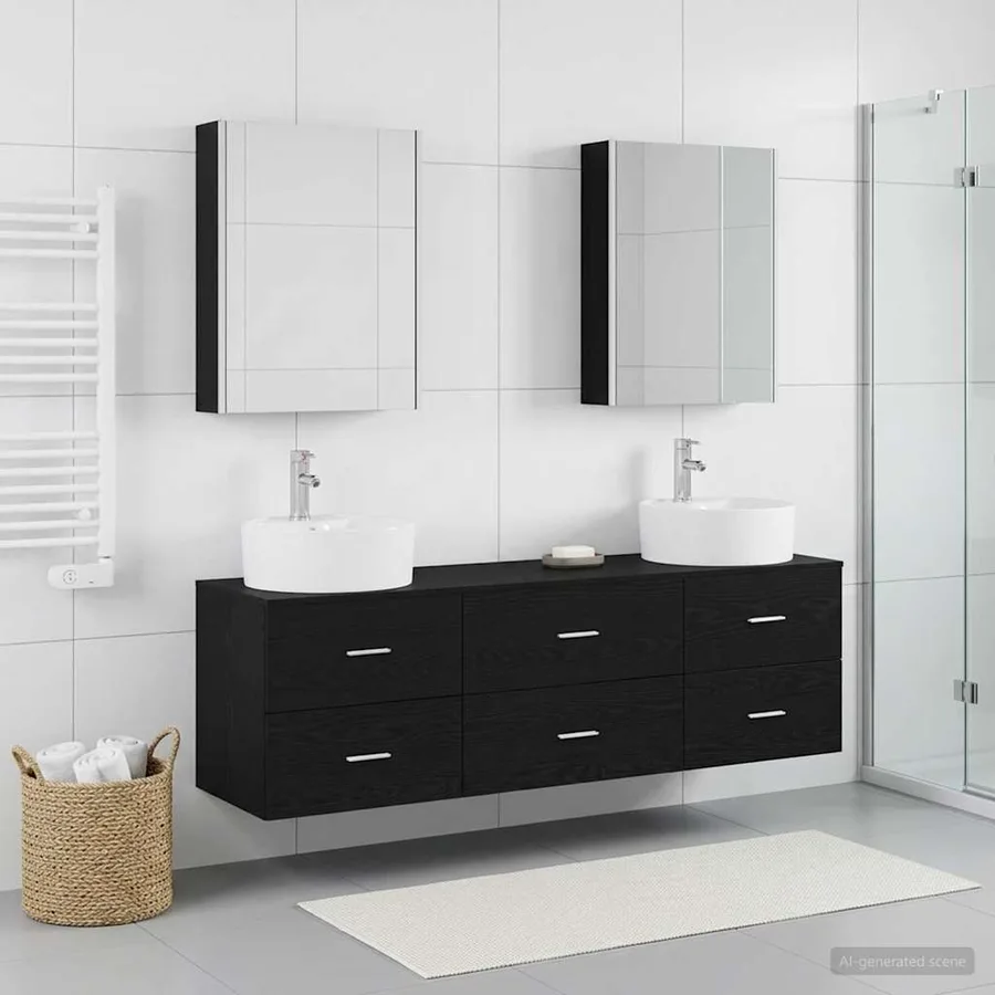 Ensemble de mobilier de salle de bain 5 pcs Chêne noir - 4