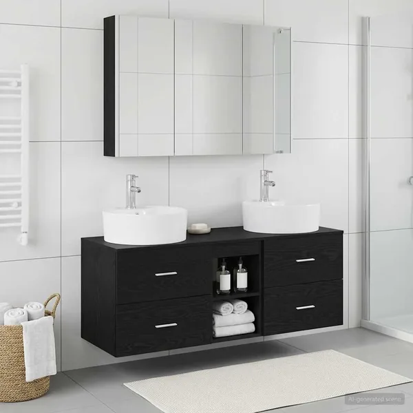 Ensemble de mobilier de salle de bain 4 pcs Chêne noir