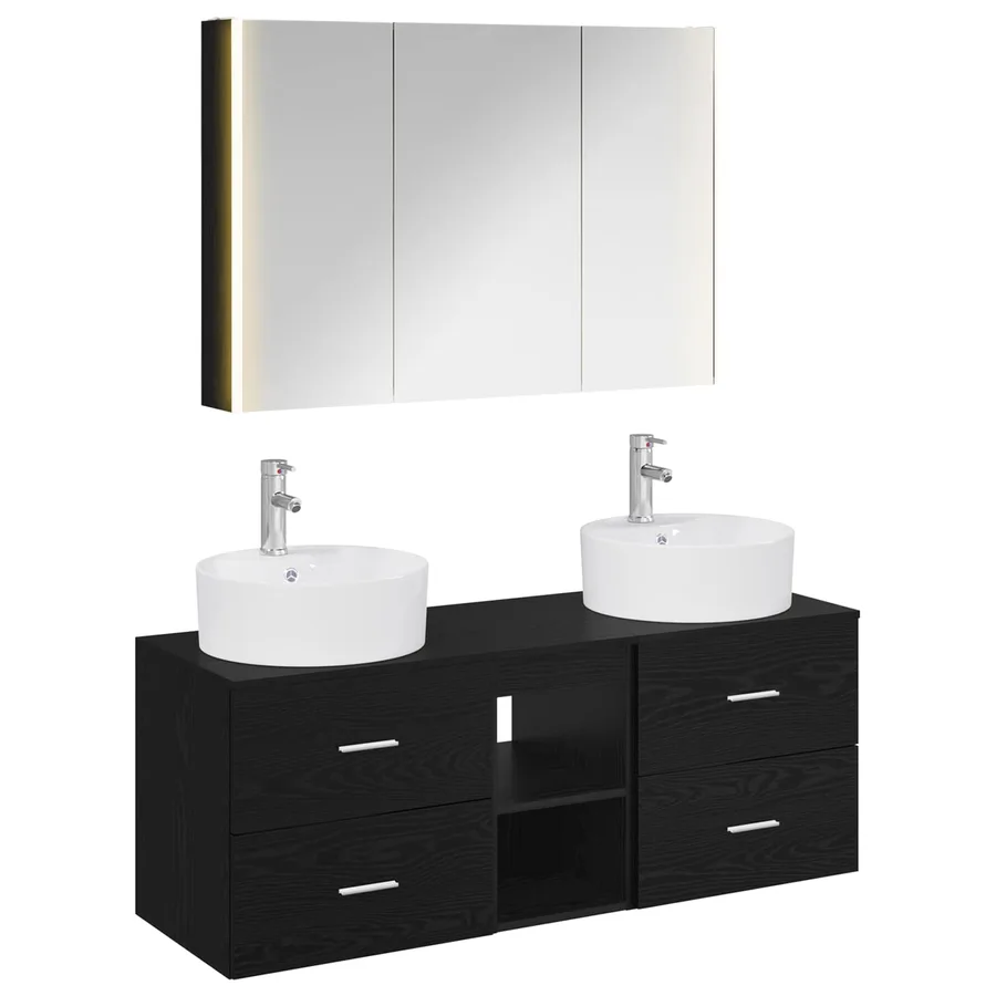 Ensemble de mobilier de salle de bain 4 pcs Chêne noir - 2
