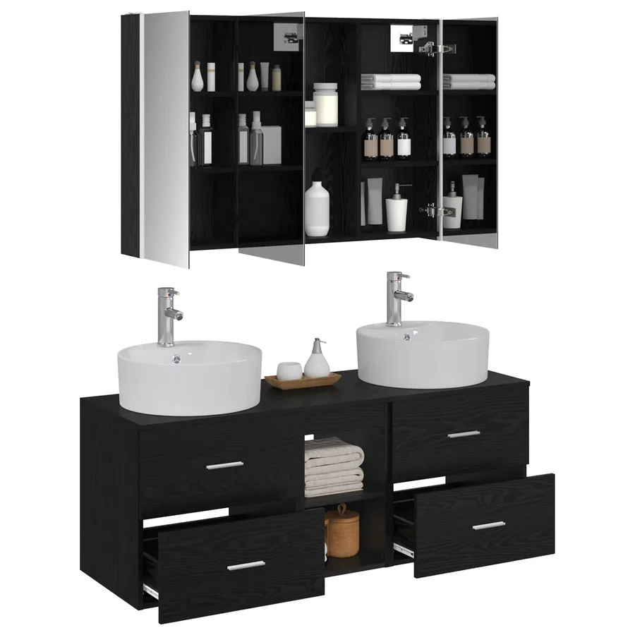 Ensemble de mobilier de salle de bain 4 pcs Chêne noir - 3
