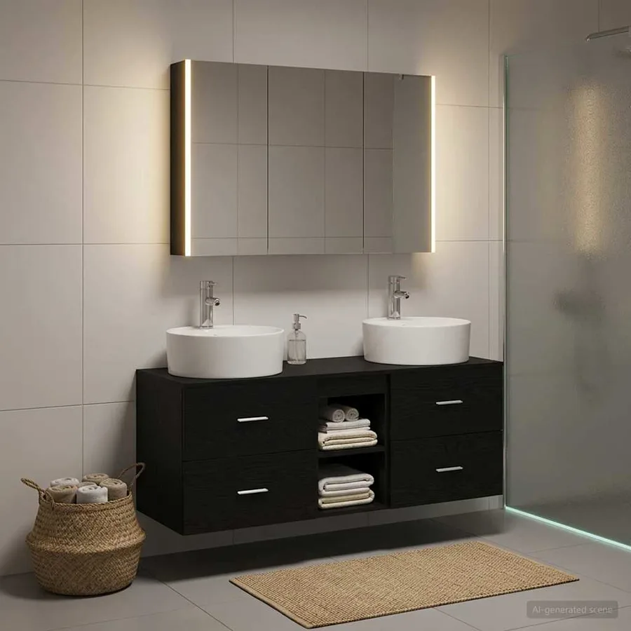 Ensemble de mobilier de salle de bain 4 pcs Chêne noir - 4