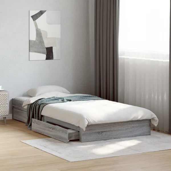 Cadre de lit avec rangement avec tiroir Sonoma gris 80 x 200 cm