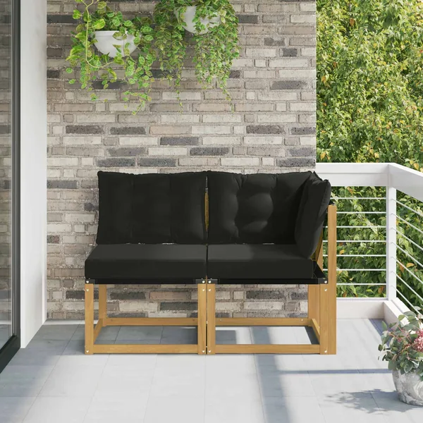 Canapé d’extérieur milieu et coin avec coussin 2 Pièce Blanc