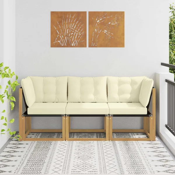 Canapé d’extérieur milieu et coin avec coussin 3 Pièce Blanc