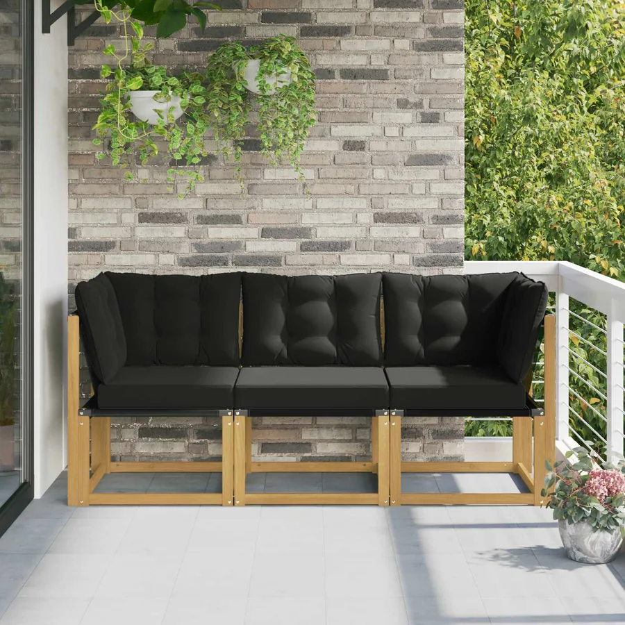 Canapé d’extérieur milieu et coin avec coussin 3 Pièce Blanc