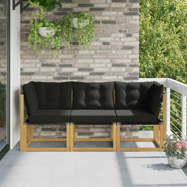 Canapé d’extérieur milieu et coin avec coussin 3 Pièce Blanc