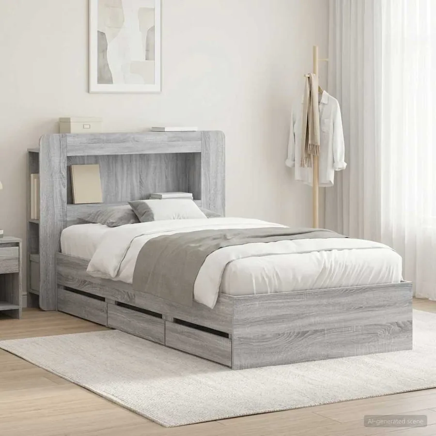 Cadre de lit avec rangement Sonoma gris 90 x 190 cm