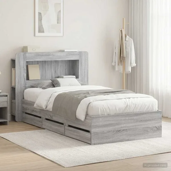 Cadre de lit avec rangement Sonoma gris 90 x 190 cm