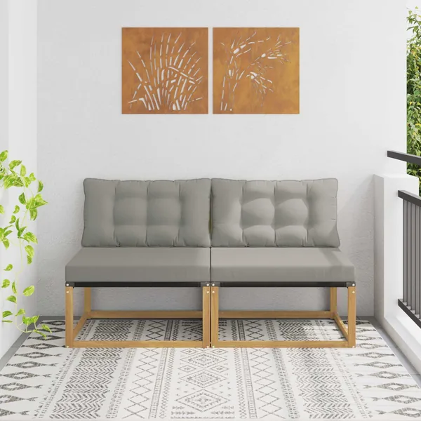 Sofa de milieu extérieur Bois d'acacia massif et Textilène