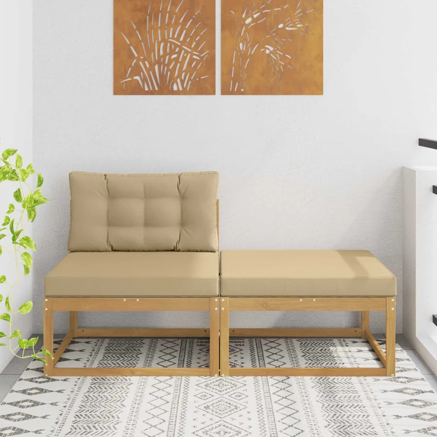 2 Pièce Pouf d'Extérieur Polyester Blanc