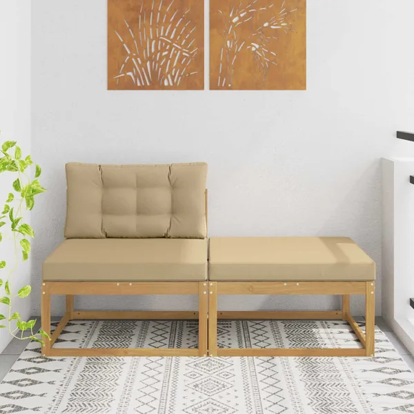 2 Pièce Pouf d'Extérieur Polyester Blanc