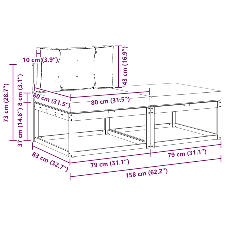 2 Pièce Pouf d'Extérieur Polyester Blanc - 7