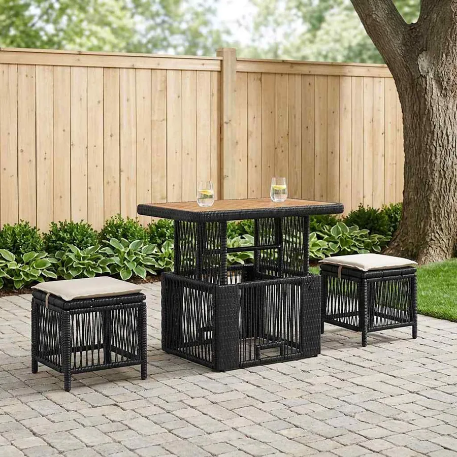 Ensemble de salle à manger pour jardin 3 pcs Noir et Crème