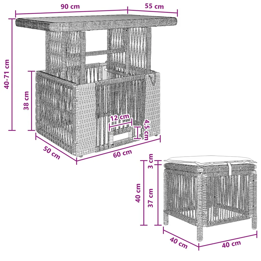 Ensemble de salle à manger pour jardin 3 pcs Noir et Crème - 11