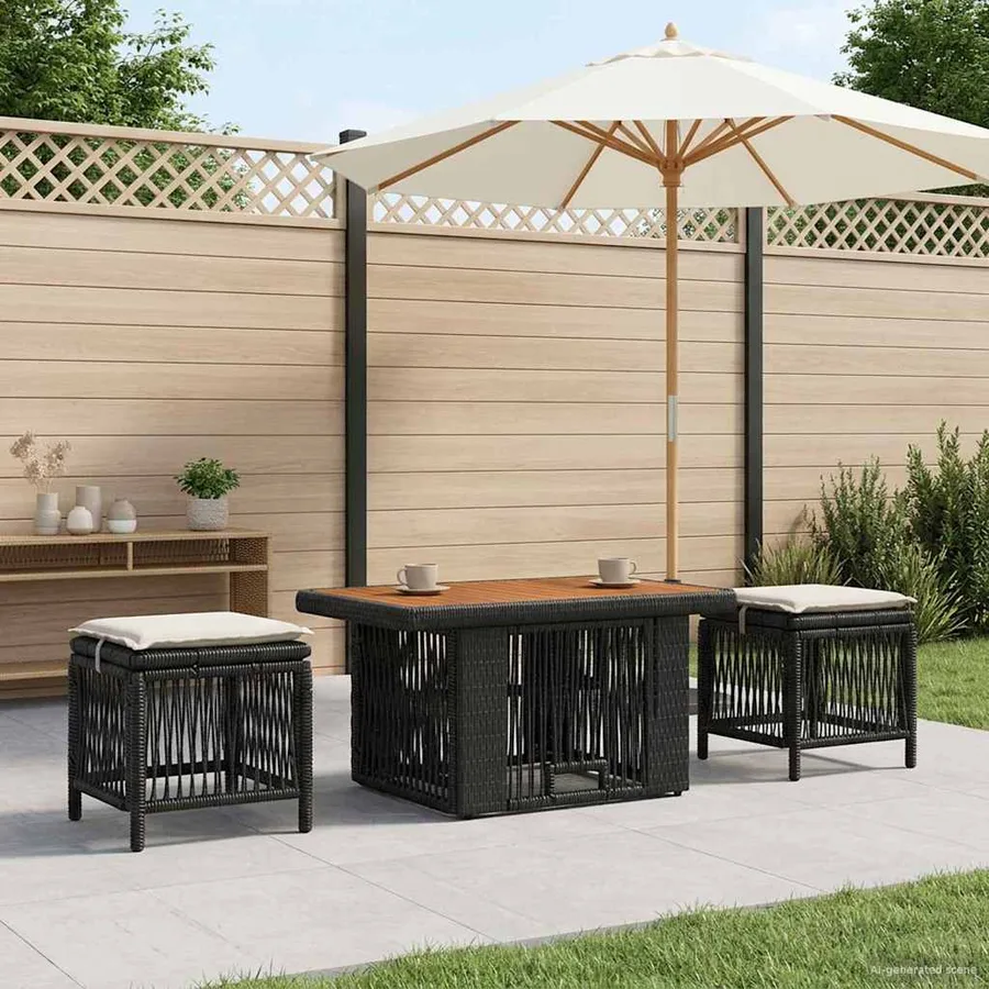 Ensemble de salle à manger pour jardin 3 pcs Noir et Crème - 3